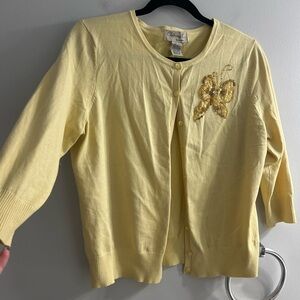 Vintage silk yellow butterfly sequin button up cardigan sweater Y2K